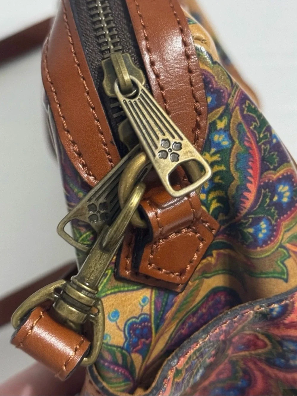Patricia Nash Benvenuto Satchel Floral Print Leather Crossbody Bag